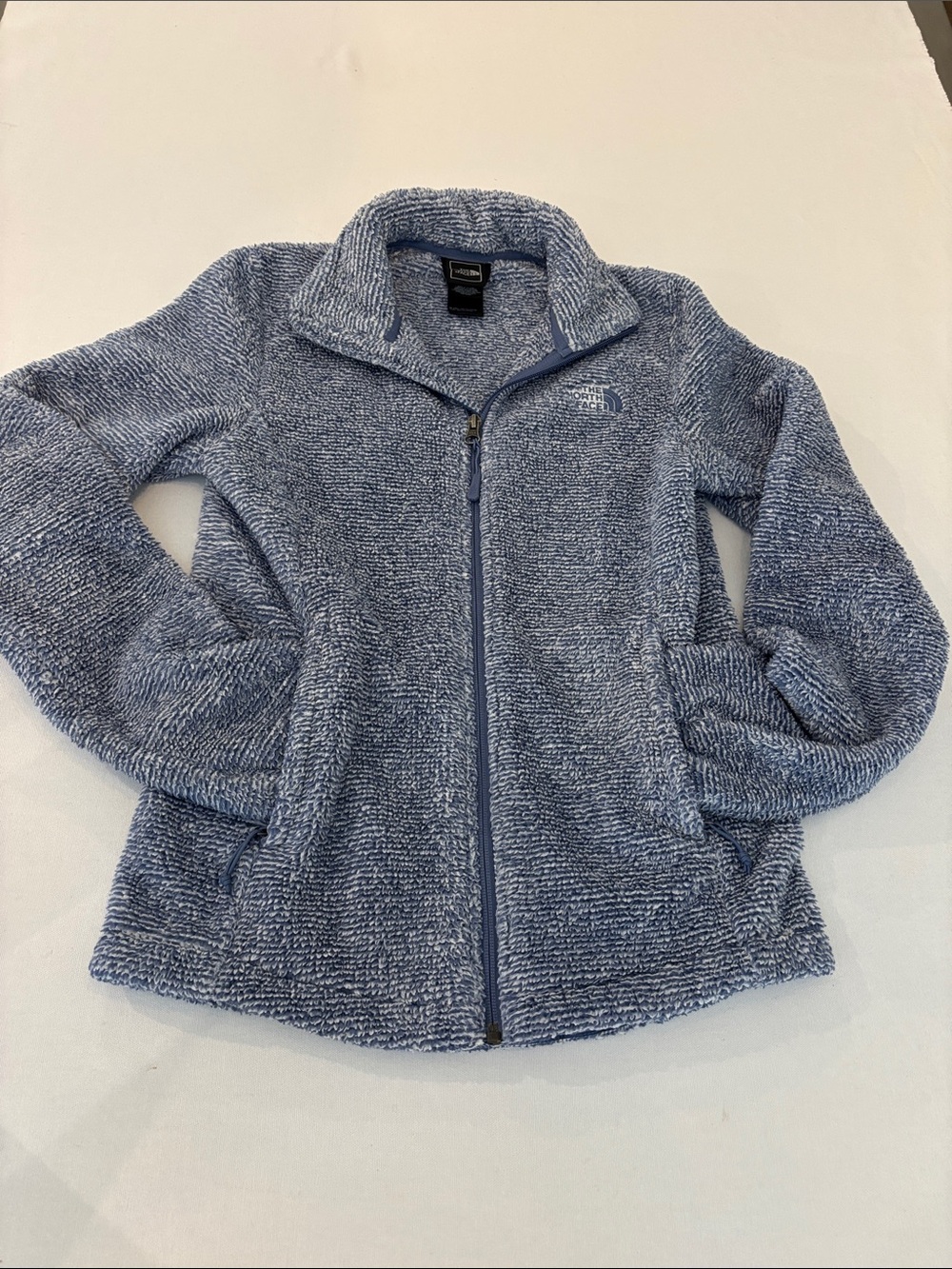 North Face Women’s blue white Fleece zip up Jacket - size XS